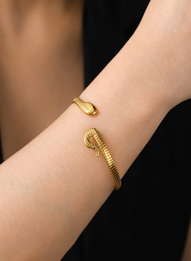 UNIFT Snake Bracelet for Women Stainless Steel Vintage Chic Open Serpent Bangle Bracelet Animal Jewelry (gold 1) - Image 3